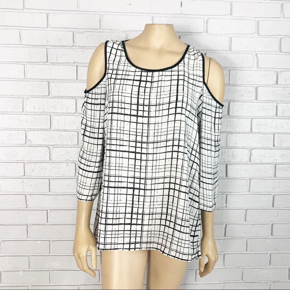 Spense Windowpane Cold Shoulder Top‎